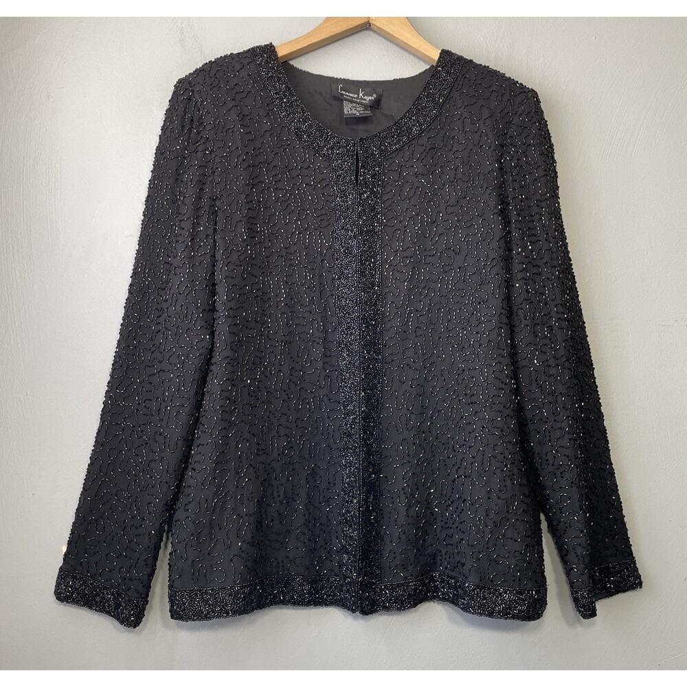 Laurence Kazar Jacket Women Size Medium Black Silk Heavily Beaded Evening Formal